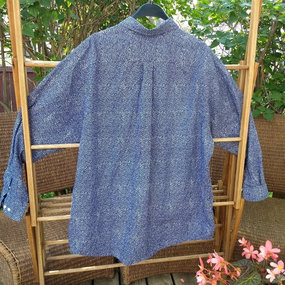 navy blue white floral pattern dress shirt - Picture 4 of 9